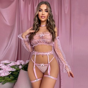 Đồ lót bodysuit ren gợi cảm dành cho nữ, váy ngủ quyến rũ cho các cô gái - <span class=keywords><strong>Size</strong></span> duy nhất, đồ định hình móc len - Product Image 2