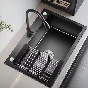 Fregadero de cocina de acero inoxidable engrosado, fregadero individual grande para lavar verduras, fregadero doméstico para lavar platos, negro nano - Product Image 1