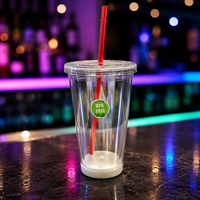 Gobelet isolé à double paroi avec couvercle, paille, papier d'insertion personnalisable pour les fêtes, verres en plastique, 16oz LED clignotante