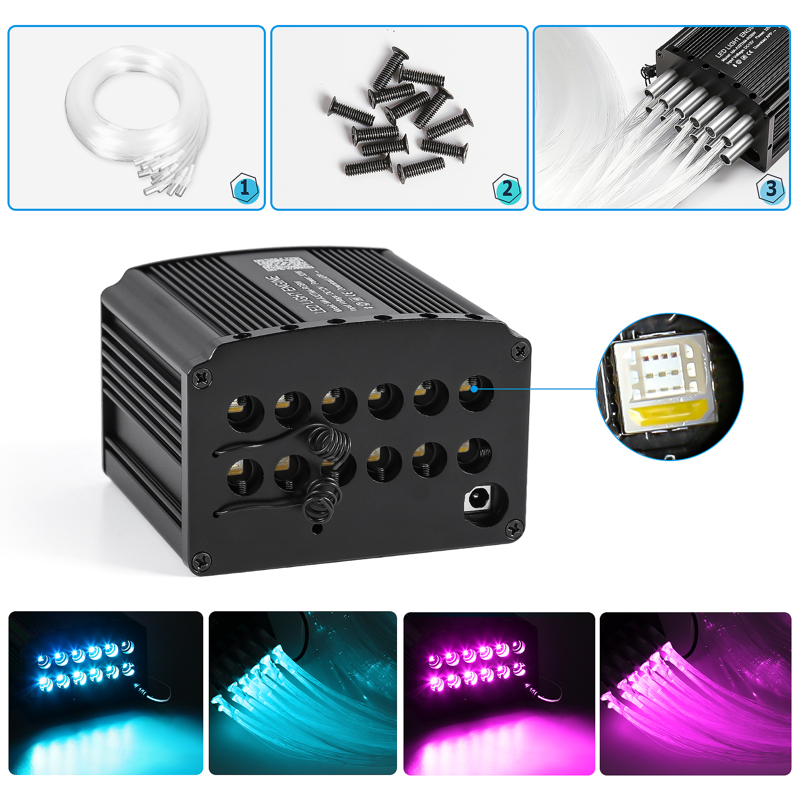 【完成品】摸魚動力 流星号 LED発光ユニット 組立済｜Type-C給電 4 Port 32W RGBW LED Fiber Optic Light Star Ceiling Kit