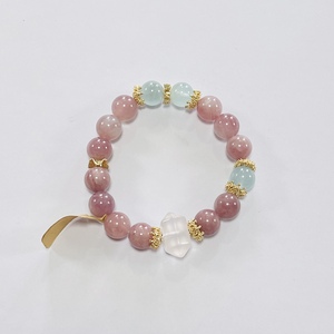 กำไลลูกปัดหยกธรรมชาติสีชมพูสำหรับผู้หญิงสร้อยข้อมือลูกปัดทรงกลมทำจากหินโรสควอตซ์สีชมพูสไตล์หรูหรา - Product Image 3