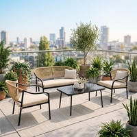 Conjunto de Muebles de Jardín de Ratán con Tela, Diseño de Sofá para Balcón, Patio y Jardín, Ideal para Hoteles