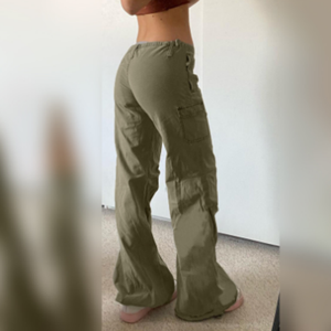 High Quality <strong>Army</strong> Green Cargo <strong>Pants</strong> Casual Straight Leg Style with Flat Front Breathable Mid Waist Loose Fit and Pockets - Product Image 4