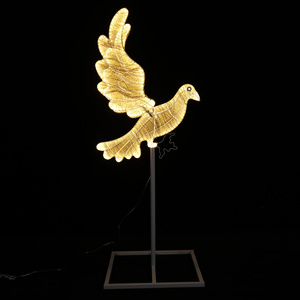 Lumière décorative artisanale texturée transparente blanc chaud en forme d'oiseau avec base métallique carrée pour toile de fond de scène de mariage, antichoc - Product Image 2