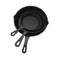 Ensemble d'ustensiles de cuisine, poêle à frire en fonte à fond plat avec revêtement en huile végétale, poignée longue, capacité 1-2L, compatible gaz et induction
