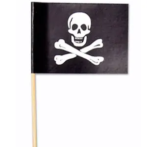 ピース/ロット小さな旗25x35mm海賊旗ハロウィーンパーティーカップケーキキャンディー木製スティック旗
