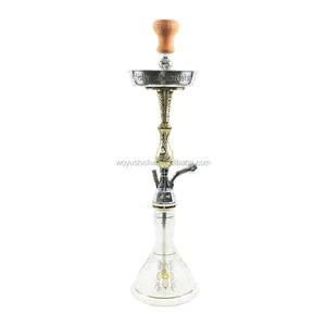 Exquisite palace decoration high-end gold and silver with long pole white glass bottles shisha hookah