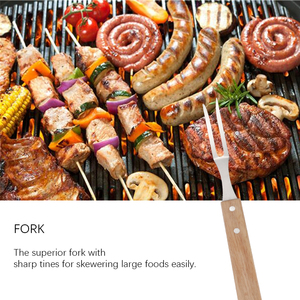 Bán Buôn 3Pcs Xách Tay BBQ Nướng Công Cụ Thiết Lập BBQ Kit Gỗ Xử Lý Với Tong Fork Thìa Cho Thịt Nướng - Product Image 3