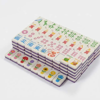 Set Ubin Mahjong Amerika Modern Akrilik Berembos dengan Kotak Spons Tiga Lapis, Papan Berukir, Kit Permainan Portabel untuk Perjalanan