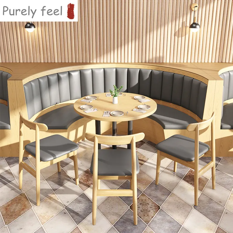 PurelyFeel كامل حل مخصص تصميم التجاري الداخلية أثاث خشبي مطعم مع أريكة الجدول كرسي