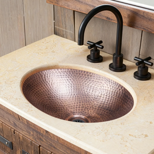 Vasque de salle de bain ovale en cuivre vieilli martelé, style marocain, design traditionnel, à poser, modèle <span class=keywords><strong>1</strong></span> - Product Image 4