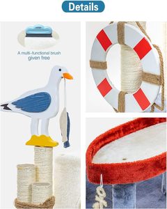 Arbre à chat nautique : tour de mouette avec poteaux à gratter, poisson jouet, <span class=keywords><strong>habitat</strong></span> en peluche ; aire de jeux pour chatons d'intérieur - Product Image 3