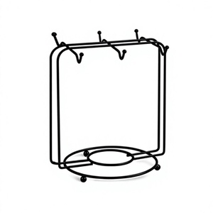 Support à tasses minimaliste en métal avec rangement pour assiettes, organisateur de vaisselle de cuisine à double niveau sur pied, noir - Product Image 2