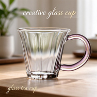 Produits uniques, verres à thé de 4 oz, petits, transparents, lavables au lave-vaisselle, verres à boire en verre borosilicate soufflé à la main avec poignée colorée