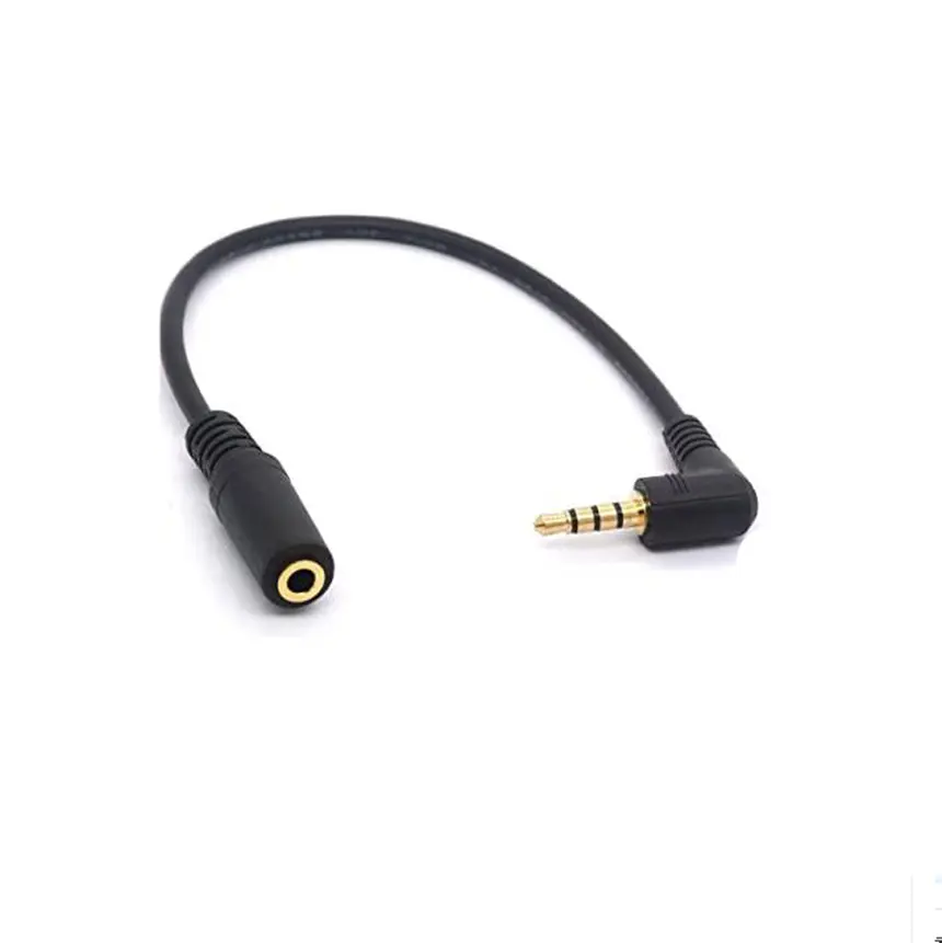 90-Grad-Winkel 4-polig 3,5mm TRRS-Stecker auf 3-polige 3,5-mm-Buchse Vergoldetes Stereo-Audio-Headset-Kabel