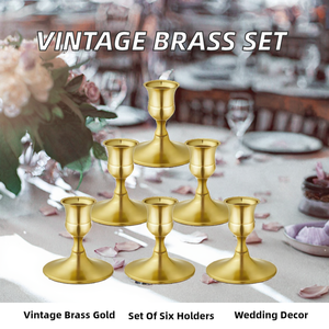 European Style Minimalist Ornament Candlelight Vintage <b>Brass</b> Gold Taper <b>Candlestick</b> Holder Set of 6 Wedding & Festive Home Decor - Product Image 2