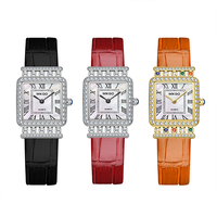 Nouvelle Arrivée Montre Femme à Quartz Cadran Carré en Nacre et Cristal, Ensemble de Bijoux Tendance Luxe Abordable, Breloque en Cuir Incrustée de Diamants