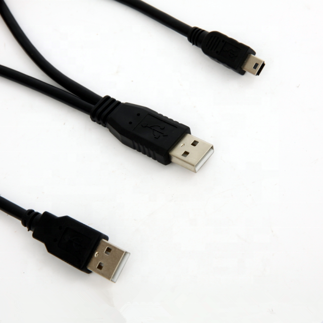 2 in 1 USB2.0 Cable Type a Male to Mini Bm 5pin Male Y Cable for PC HDD