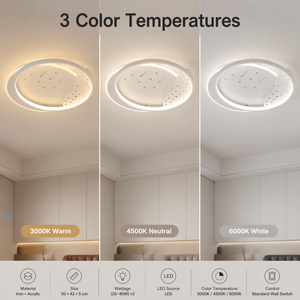 Plafonnier LED rond moderne en acrylique et fer, ultra-plat, décoratif, à montage en surface, tricolore, pour chambre à coucher et salon - Product Image 3