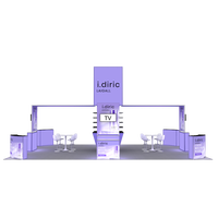 Stand d'exposition modulaire 20x30 avec éclairage rétroéclairé, compteur de pas, étagères modulaires et affichage en tissu tendu SEG