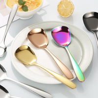 Cuillère à tête carrée et fond plat en acier inoxydable 304, finition miroir, design moderne et minimaliste, style chinois, pour la soupe domestique