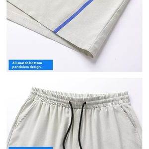 Ensemble de survêtement décontracté pour homme en soie glacée, respirant, à manches courtes et pantalon, couleur unie, grande taille, idéal pour l'été - Product Image 6