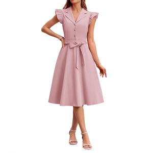 Abito Estivo 2026 Stile Europeo-Americano a Trapezio <span class=keywords><strong>con</strong></span> <span class=keywords><strong>Elegante</strong></span> <span class=keywords><strong>Scollo</strong></span> a V, Vestibilità Slim, Senza Maniche, Design Lungo da Donna in Poliestere - Product Image 3