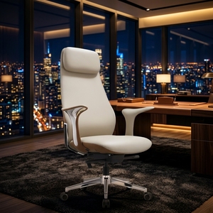 Chaise de bureau ergonomique moderne de luxe en cuir, fauteuil inclinable avec appui-tête, chaise de direction pivotante en cuir véritable, <span class=keywords><strong>hauteur</strong></span> réglable, garantie 5 ans - Product Image 1