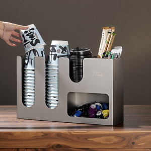 コーヒーショップアクセサリーコーヒーカップ収納ボックス使い捨て紙カップディスペンサーステンレス製デスクトップディスプレイスタンド - Product Image 5
