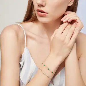 Nouveau 2024 argent 925 bijoux fins 18k plaqué or délicat émeraude coupe vert zircon bracelets à breloques pour les femmes