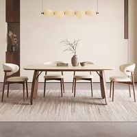 Ensemble de table à manger moderne du milieu du siècle, table à manger en pierre avec pieds en bois, meubles de maison, table de salle à manger