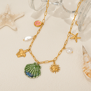 Collar MYNECK SUMMER <span class=keywords><strong>BINIKI</strong></span> JEWELRY con Colgante de Concha Rosa, Chapado en Oro de 18K, Acero Inoxidable, Alta Retención de Color, Estilo Hawaiano - Product Image 6