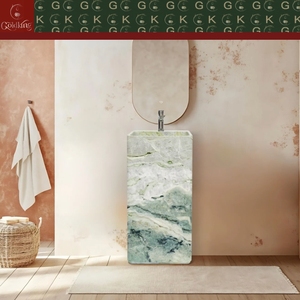 Lavabo a colonna rettangolare freestanding GOLDKING in marmo Verde Guatemala, stile moderno chic per <span class=keywords><strong>bagno</strong></span> residenziale, verde chiaro, OEM - Product Image 4