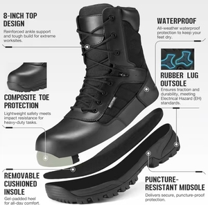 Bottes <span class=keywords><strong>de</strong></span> travail imperméables pour hommes à embout composite, fermeture éclair latérale, antidérapantes, anti-perforation, légères, en cuir, chaussures <span class=keywords><strong>de</strong></span> sécurité 8 pouces, <span class=keywords><strong>semelle</strong></span> en caoutchouc - Product Image 6