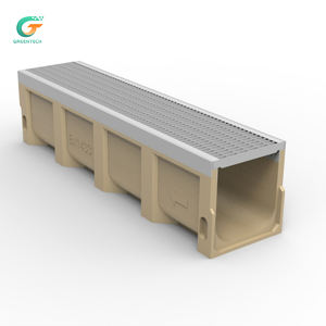 Caniveau de drainage linéaire long de conception moderne, en béton polymère de style U, pour extérieur, avec grilles - Product Image 2