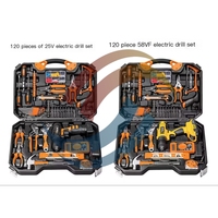 Caja de herramientas de hardware manual personalizada de 120 piezas, conjunto de herramientas eléctricas de batería sin escobillas con kits de estuches, soporte OEM, pedido mínimo, 1 Juego