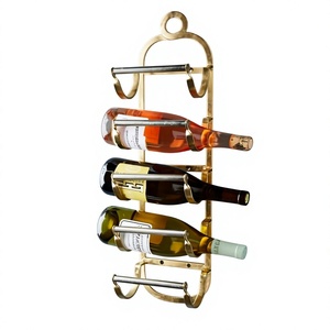 Estante para vino de alambre de latón metálico, estante para vino decorativo montado en la pared, estante para vino de pared decorativo para el hogar con acabado dorado, diseño de 3 botellas - Product Image 2