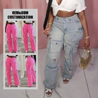 Jeans d'été délavés de haute qualité avec poches pantalon cargo pour femme denim pour femme vente en gros