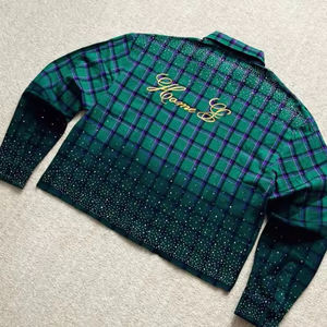 Camisa de Franela Holgada para Hombre, Diseño Vintage de Lujo, Corte Cuadrado, 100% Algodón Grueso, Manga Larga, con Pedrería - Product Image 4