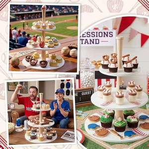 Wooden three-tier cake stand, solid wood baseball-shaped decorative cake tray, cupcake stand, <b>desktop</b> <b>shelf</b> - Product Image 2