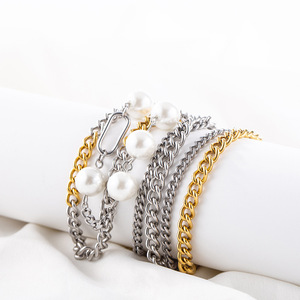 สร้อยคอเหล็กไทเทเนียมสองชั้นแบบยูนิเซ็กซ์พร้อมดีไซน์ทรงเรขาคณิตประดับมุก เครื่องประดับแฟชั่นสไตล์สตรีท - Product Image 3