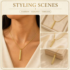 Collar Minimalista de Barra Larga, Joyería de Acero y Titanio Dorado, Ideal para la Oficina y Uso Diario - Product Image 2