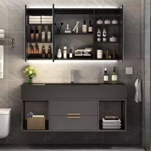 <span class=keywords><strong>Meuble</strong></span> de salle de bain avec tiroir de rangement, luxe, bois massif et dessus en marbre, laque blanche, ensemble de salle de bain - Product Image 2