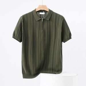 IStapromo Gifts – Polo tricoté à manches courtes pour homme, motif vertical, coupe ajustée, décontracté, avec demi-fermeture éclair, idéal pour l'été - Product Image 3