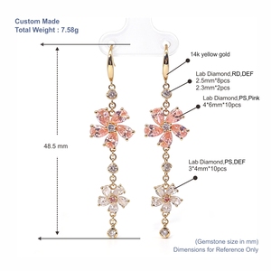 Tianyu Gems Custom 14K Yellow Gold Round Lab <b>Diamond</b> and Pink Lab Pendant <b>Earrings</b> Luxury Women's Jewelry - Product Image 2