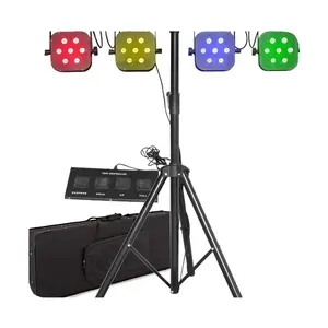 Luzes LED para palco de DJ par portátil, equipamento para DJs, bar e show, sistema Tricolor 4 par com suporte 2024