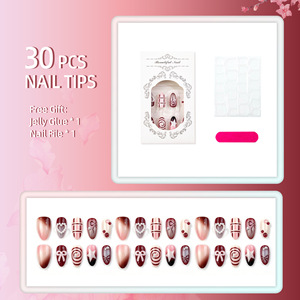 Uñas postizas Sweet Ins Pink Plaid Almond, 30 piezas, con lazo 3D en degradado, para manicura diaria, accesorios de bricolaje para moda. - Product Image 2