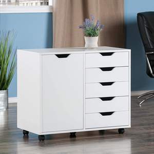 Db Winsome Halifax - Mueble de almacenamiento blanco, 80x65x38 cm, 5 cajones con puerta, unidad de organización multifuncional para el hogar - Product Image 3