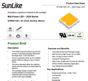 SEOULs Venta caliente STWSC12B-S1 95CRI 0,2 W 3V Cool Neutral Warm White 2600K-7000K para exhibición comercial/industrial/minorista - Product Image 2