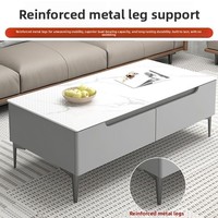 Meuble TV blanc de luxe léger avec plateau en marbre, table basse moderne pour salon, combinaison de meubles avec tiroirs et compartiments, structure en bois massif pour petits espaces